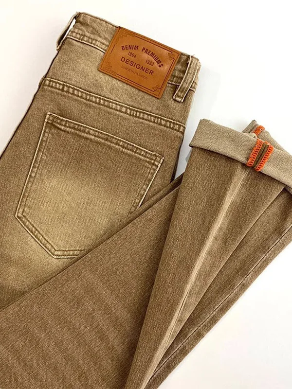 Casual Men's Jeans Summer Khaki Small Straight Leg Elastic Slim Fit Pants Faion Urban Sle Long Trousers Stone Waed