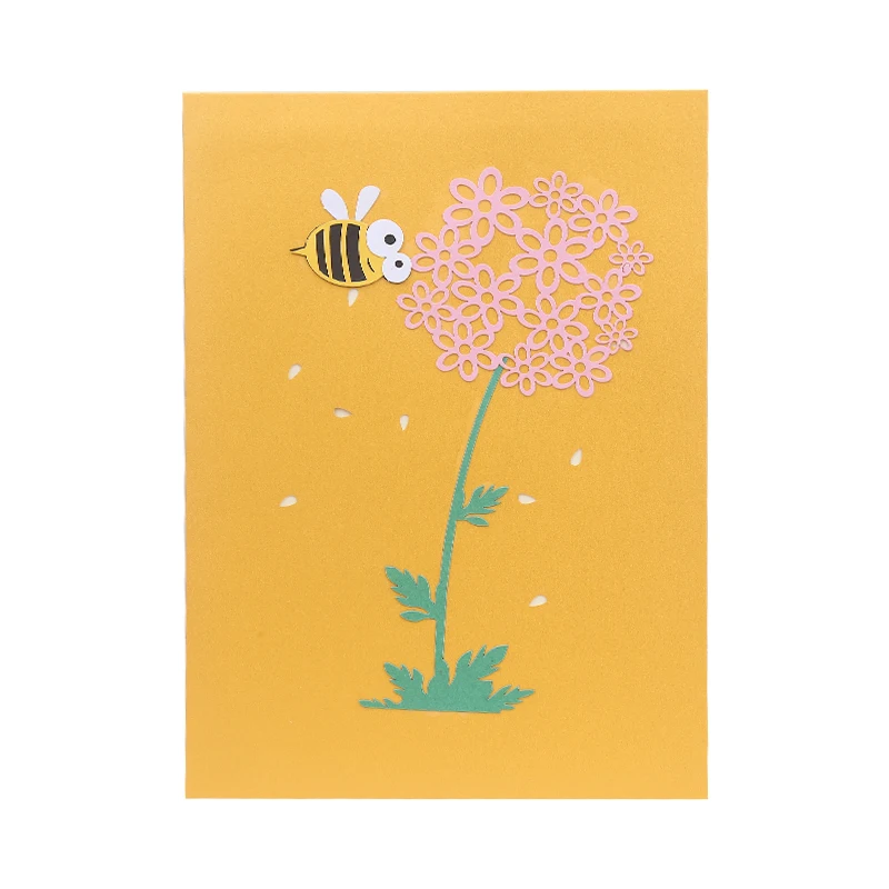 3D Honey Bee Pop-Up Greeting Card, Thank You Card, Flowers, Valentines Day, Anniversary Invitation, Birthday Gift, Blessing Card