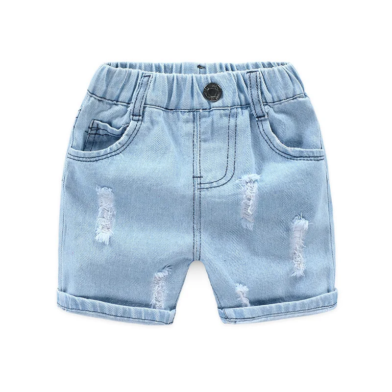 Boy Summer Shorts Infant Fashion Torn Trousers Children knee Length Pants Kids Casual Denim Jeans 2024 Baby Elastic Waist Shorts