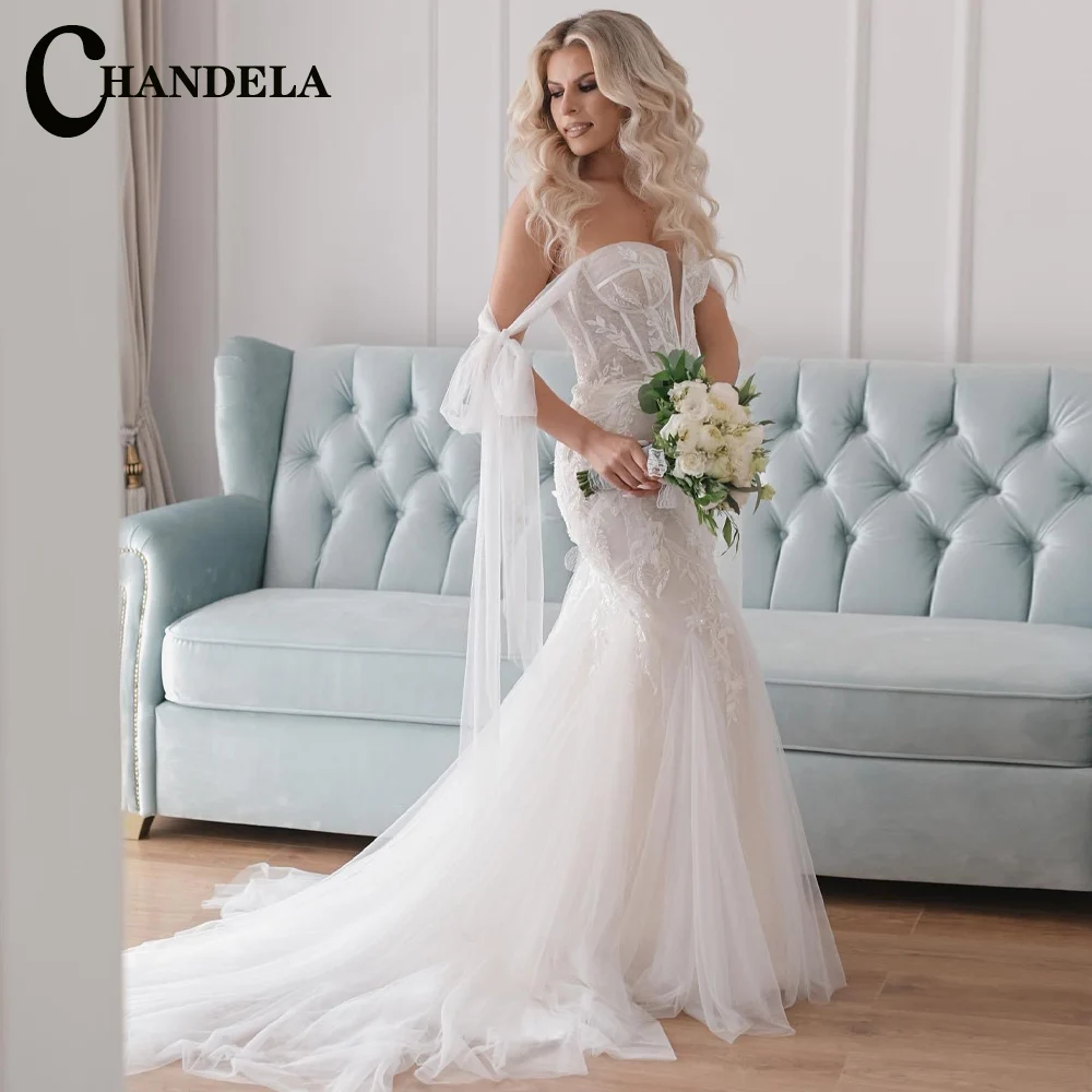 

CHANDELA Charming Trumpet Wedding Dresses Adjustable Shoulder Strap Scoop Bridal Gown Robe De Mariée For Women Custom Made