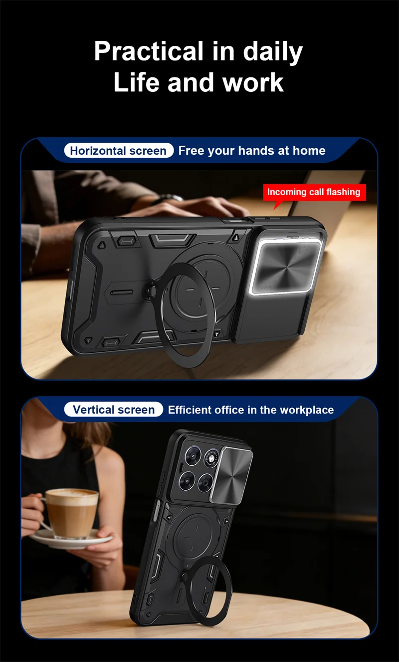 Magnetic Shockproof Armor Ring Stand Case with Lens Protector