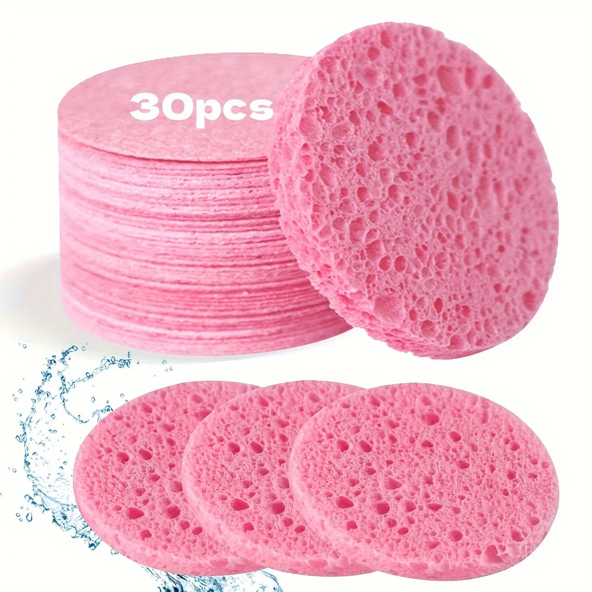 Natural Face Cleansing & Exfoliating Sponges, Hypoallergenic Spa & Daily Skincare Essentials, 30-Pack