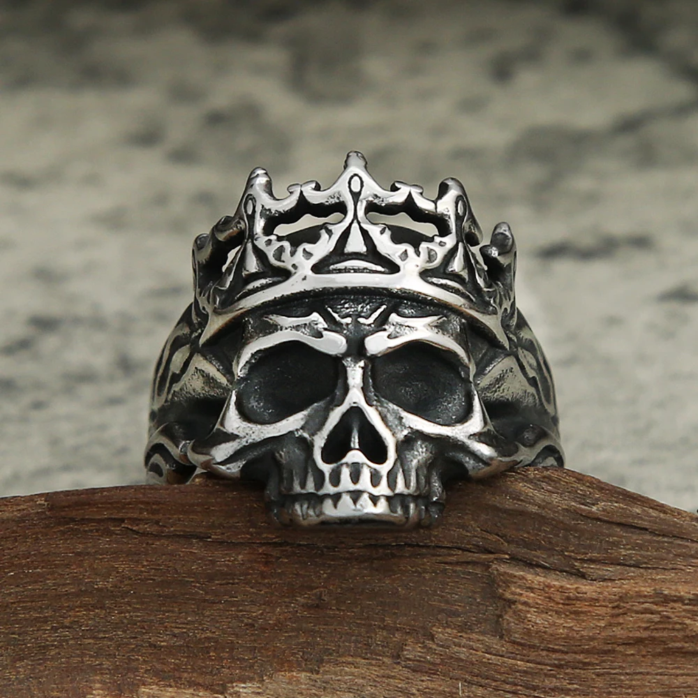 Gothic Skull Crown Pattern Ring for Men Cz Zircon Punk Skull King Silver  Plate P | eBay