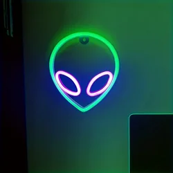 Customizable LED Neon Sign - USB/Battery - Powered Wall Decor for Bar, Bedroom, Game Room, Wedding, Party, Christmas (Alien Purple Green)