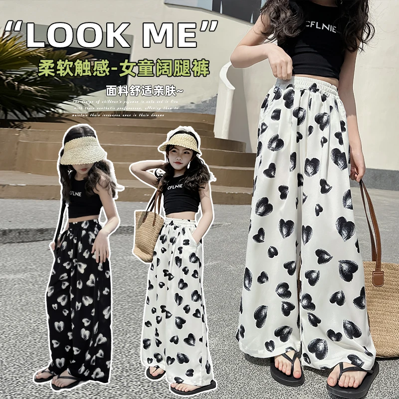 

pants for Kids Children's summer thin trousers girls' loose wide-leg pants young people's trendy straight pants 4-14 years old