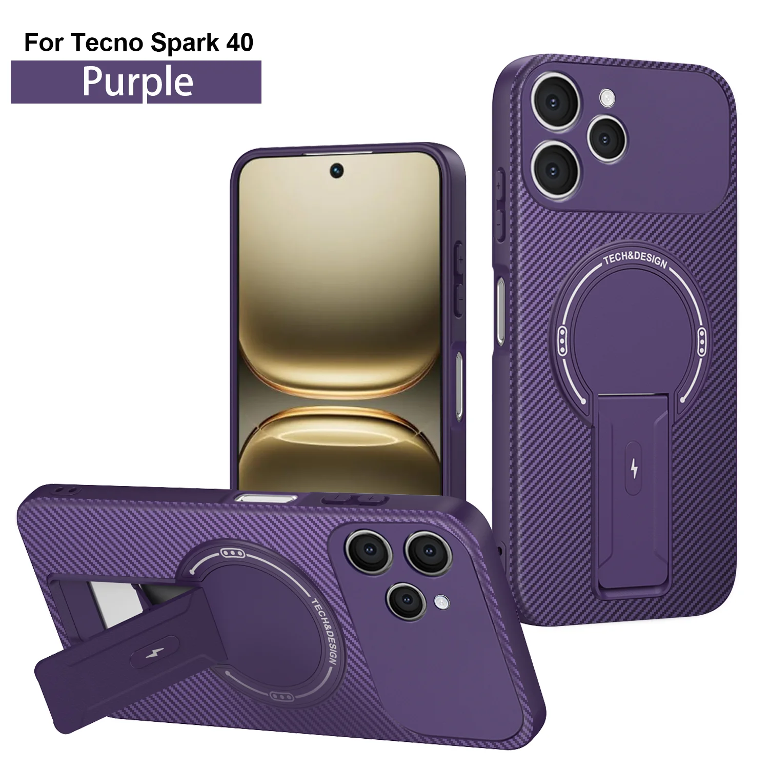 Tecno Spark 40 Shockproof Kevlar Magnetic Stand Case with Frosted Finish