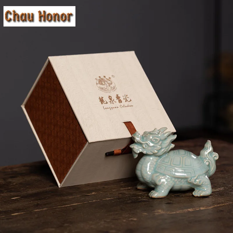 Longquan Celadon Dragon Turtle Tea Pet Elegant Tea Sculpture Tea Figurine Play Toys Tea Statue Ornaments Tea Ceremony Supplies
