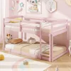 Low Bunk Bed Twin Over Twin,Solid Wood Bunk Bed Frame with Built-in Ladder&Safety Guardrails,Space-Saving Low Bunk Bed for Kids 1