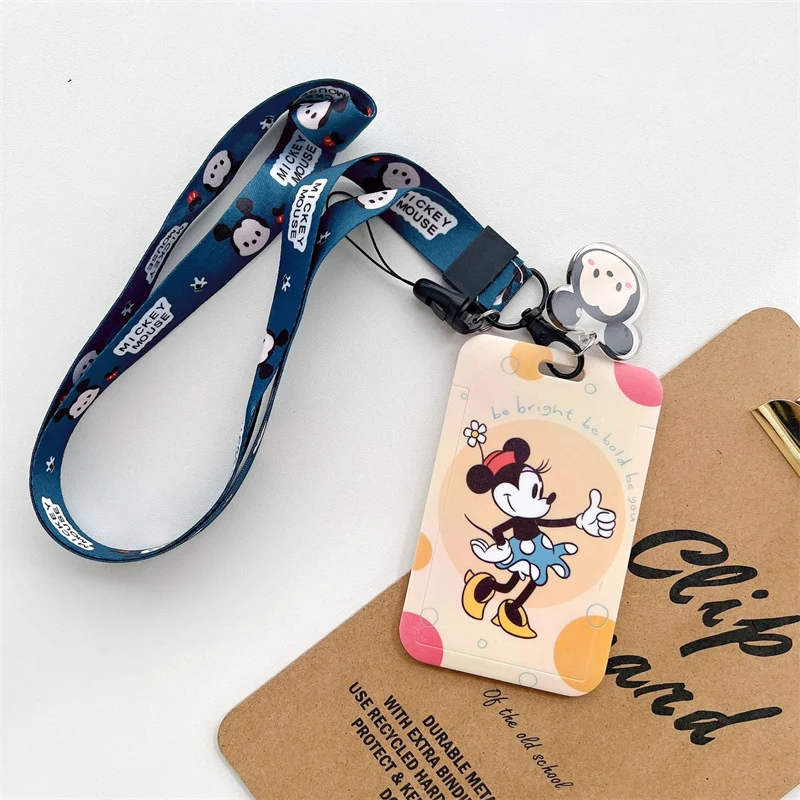 디즈니 애니메이션 자격 증명 배지 홀더 카와이 미키 마우스 지하철 카드 소지자 미니 학생 캠퍼스 매는 밧줄 카드 홀더