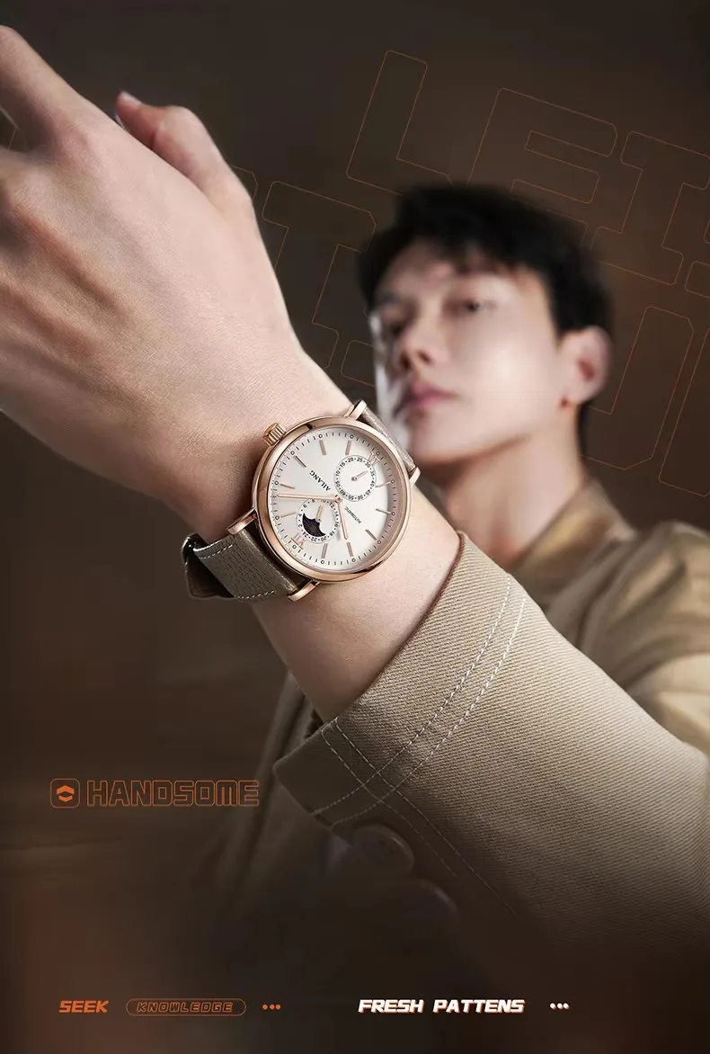 AILANG Echte binokulare Mondphasen-Quarzuhr, einfache, trendige, im Dunkeln leuchtende, wasserdichte Herrenuhr mit Gürtel_voghion.com