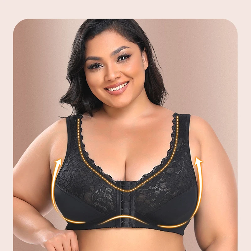 Women Front Closure Plus Size Bras Posture Corrector Lift Up Bra Wireless Bralette Gather Thin Soft Brassiere Top Vest S-6XL