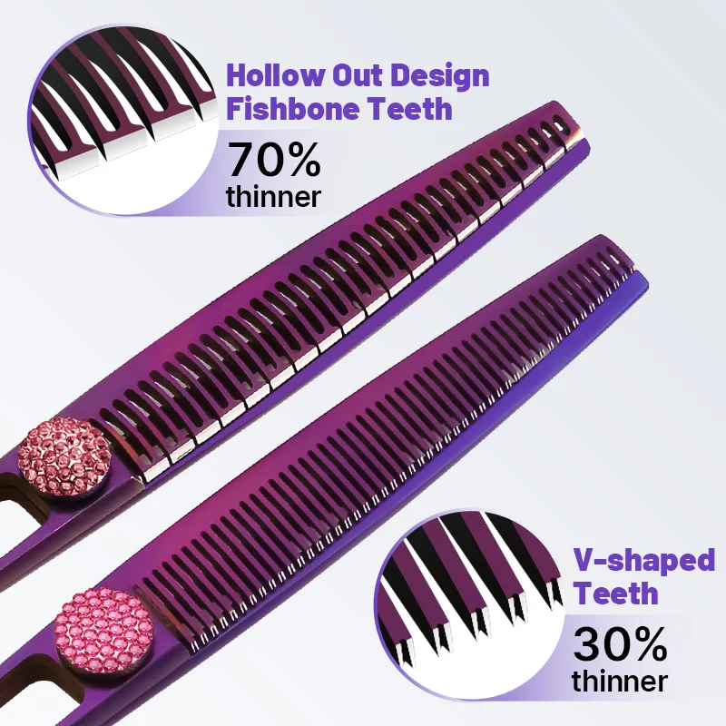 Fenice Fashion Hollow Design 7.0/7.5 Inch High Cobalt Alloy Steel Dog Grooming Scissors Set Straight&Curved&Thinning Tijeras