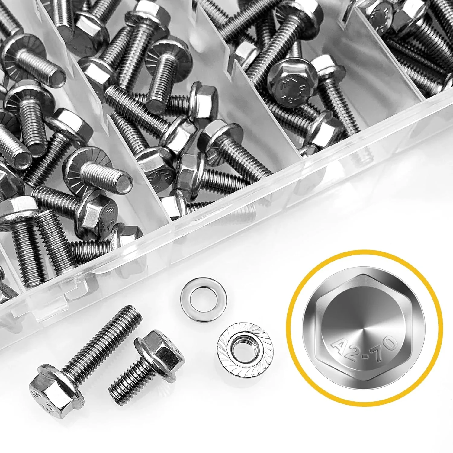224Pcs 304 Stainless Steel M6 Bolt Flanged Hex Head Bolts Flange Nuts Washers Metric Bolt Assortment Screw Bolt Nut Set Screw Washer Nut Kit Auto Fasteners Assortment