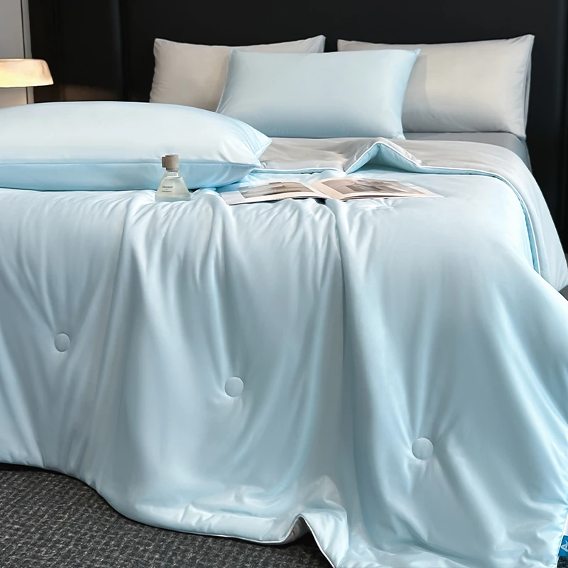 Cooling Blue Grey AB Side Bedding Comforter 100% Polyester Fashion Patchwork Quilts Home Textile Bed Duvet 1pc
