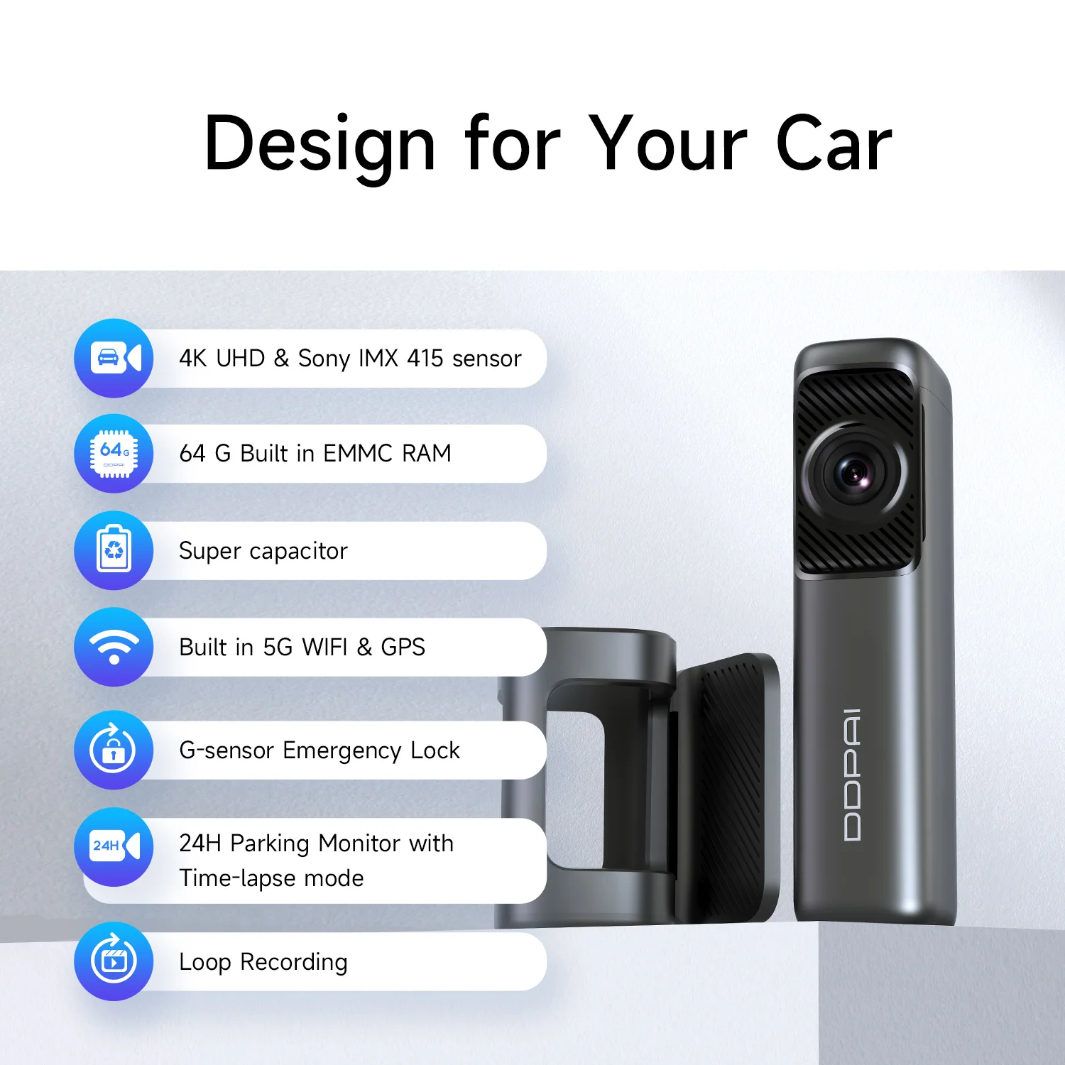 DDPAI-Dash Cam Mini 5, 4K, 2160P, HD DVR, Câmera do carro, Câmera escondida, Android, Wi-Fi, Auto Drive, Gravador de vídeo veicular