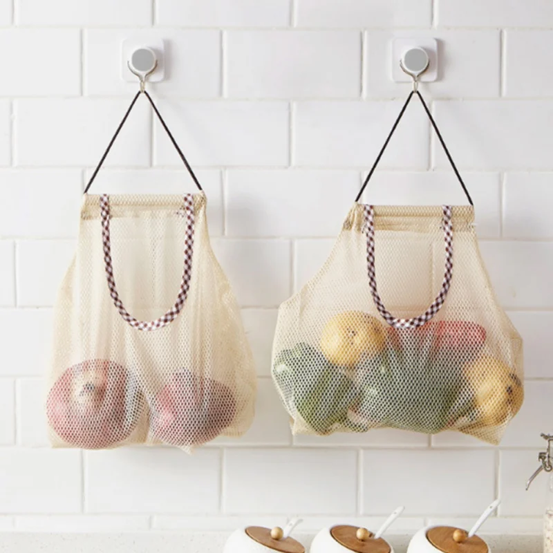 

Kitchen Organizer Mesh Bag Fruit Vegetables Storage Basket Hanging Shopping Bag Reusable Large Capacity Folding Net String Bags