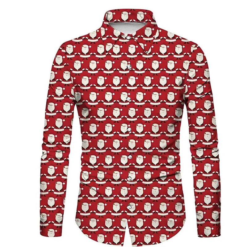 New Men's Shirt Party Style Christmas Snowflake HD Print Shirt Long Sleeve Button Lapel Tops Men's New Year Christmas Shirt 6XL