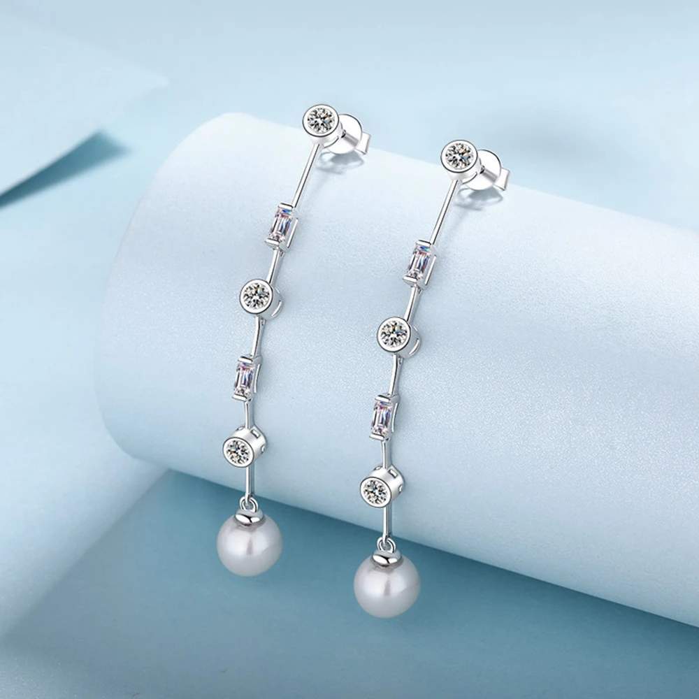 PuBang Fine Jewelry 925 Sterling Silver Pearl GRA Moissanite Diamond Engagement Drop Earrings for Women Party Gift Free Shipping