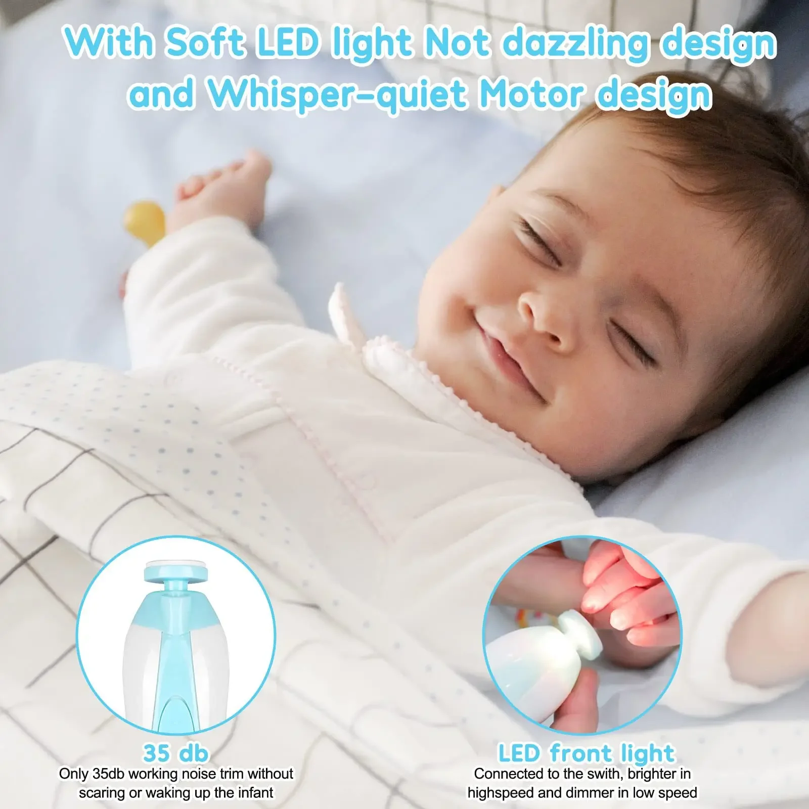 Gentle electric trimming action safe for babies