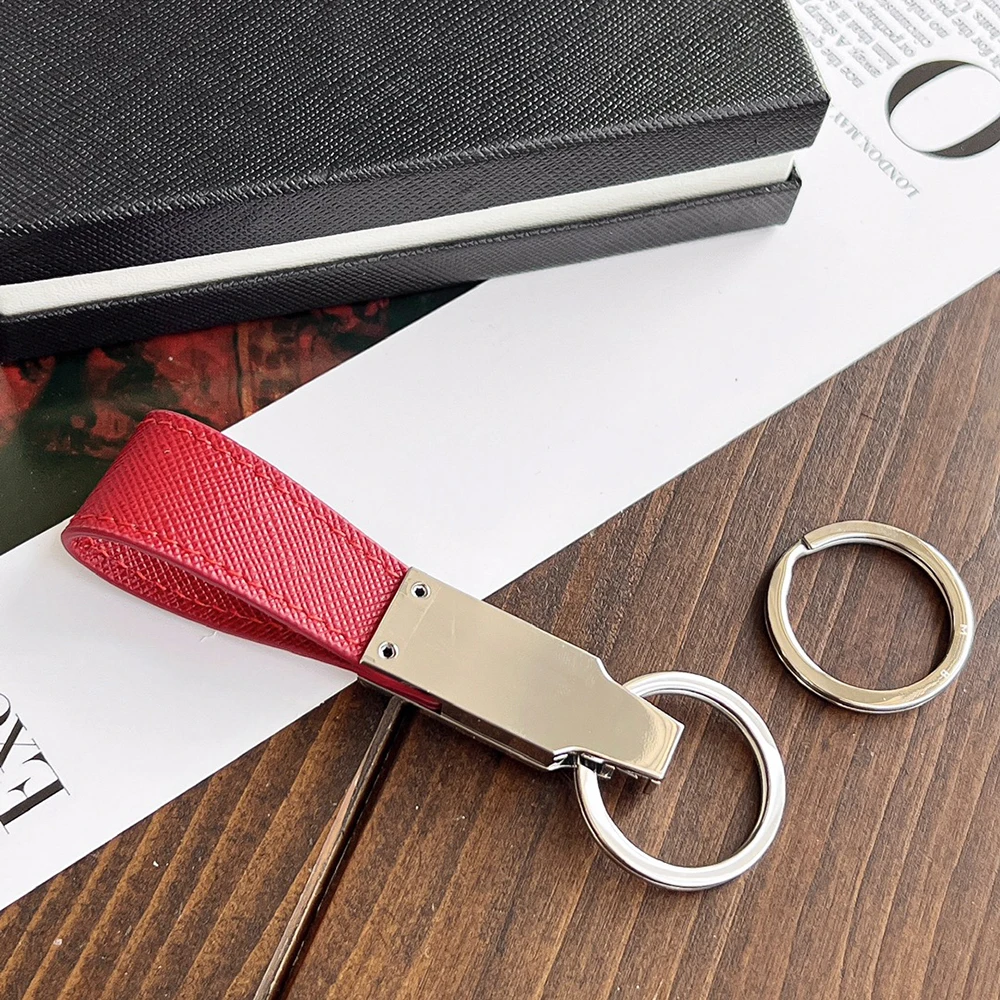 CJS Key Chain MB Keychain Made Of Imported Calf Blue Red Black Leather 316 Stainless Steel Removable Double Ring With Box Set