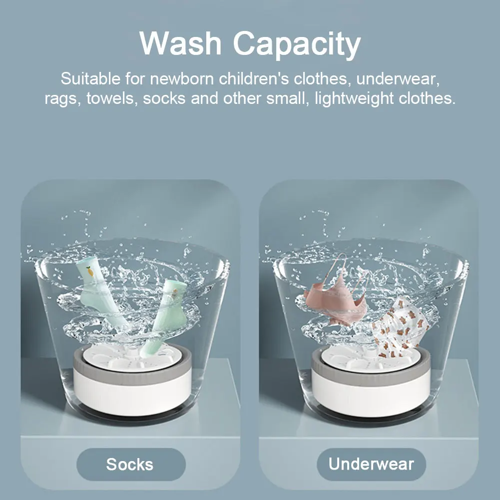 Automatic Clothes Washing Machine USB Rechargeable Compact Clothes Washer Space-Saving Portable for Travel Trip Apartment