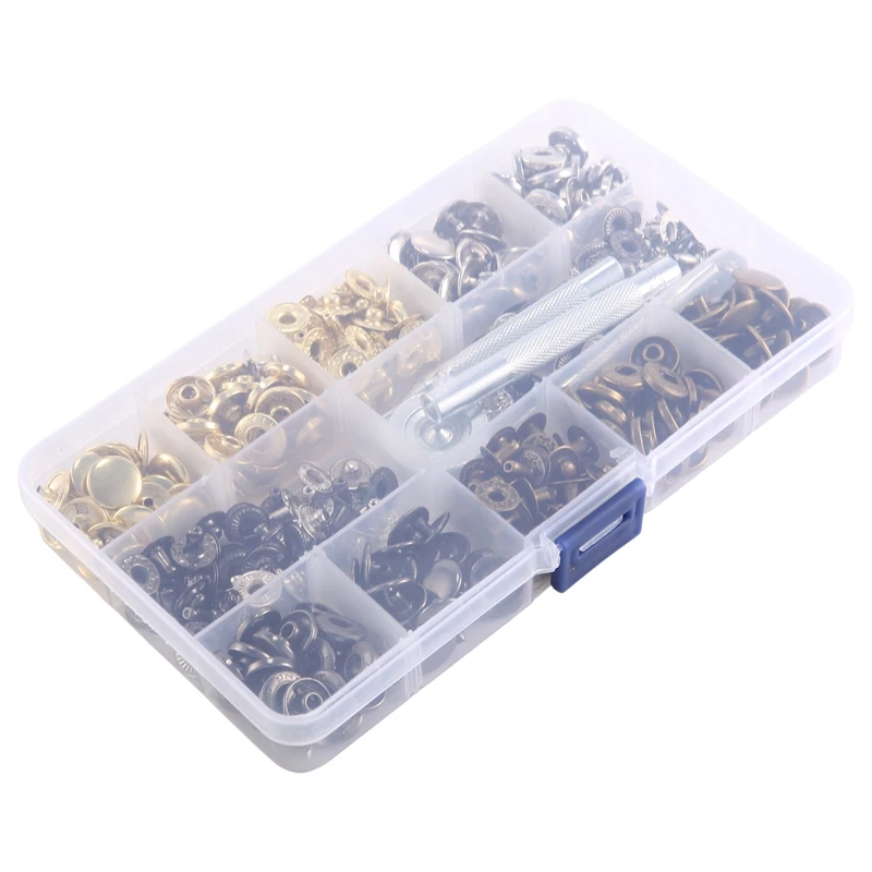 

100 Set Leather Snap Fasteners Kit, 12.5Mm Metal Button Snaps Press Studs, 4 Color Leather Snaps For Clothes, Bags