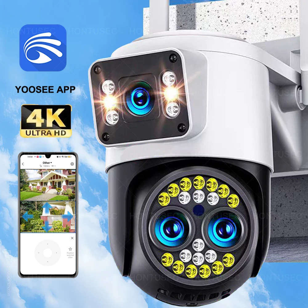 Surveillance Cameras Yoosee 4K 8MP Three Lens Dual Screens 10X Optical Zoom IP66 Outdoor Waterproof Auto Tracking Two Way Audio