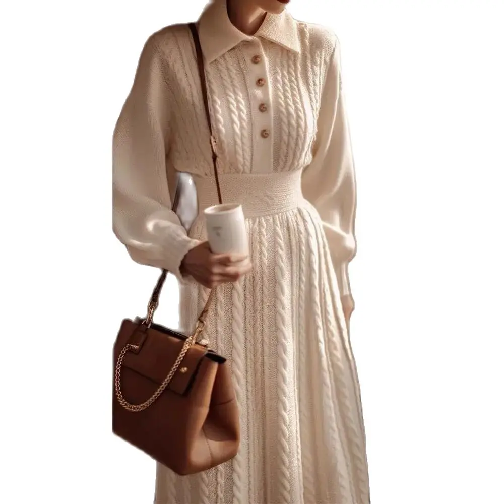 Abito lavorato a maglia twist da donna 2025 Autunno/Inverno Nuova vita sottile maglione pullover abito moda manica lunga maglione lavorato a maglia abiti 1