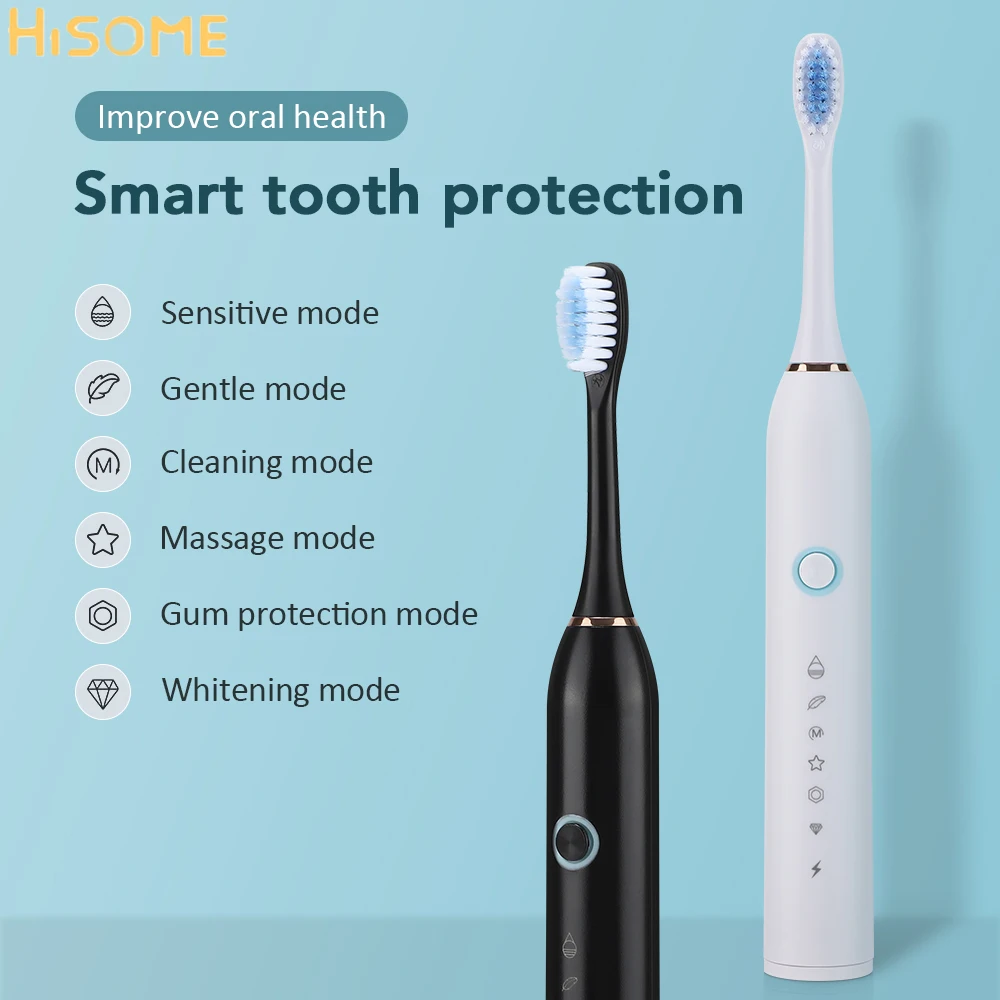 Electric Toothbrush 6 Modes Sonic Vibration Dental Tooth Whitening Cleaner Oral Care IP67 Waterproof Teeth Brush Rechargeable