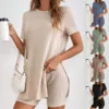 Summer Clothes Two Piece Set 2024 Women'S Vacantio Fashion Casual Suit Solid Color Summer Shorts And Tops New In Matching Sets 1