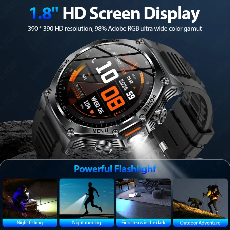 LIGE New Smart Watch Men 800mAh Ultra Long Battery Life Waterproof Outdoor Sport Watches Bluetooth Call Military Smartwatch 2025 4