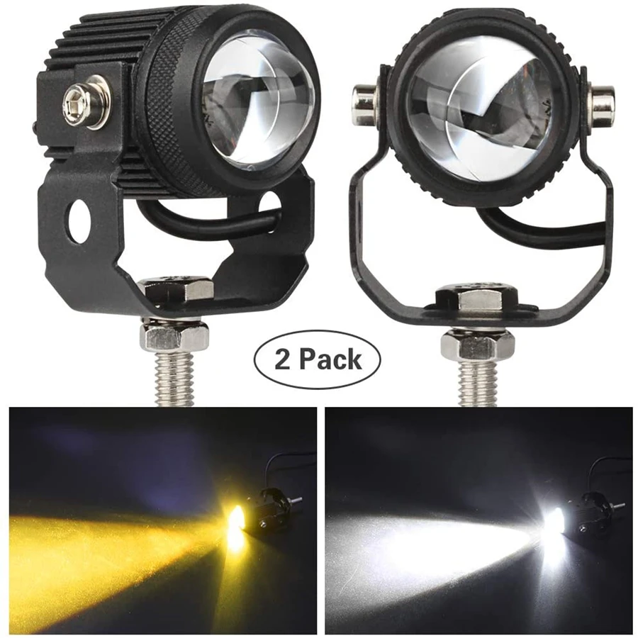2Pcs Motorcycle Spotlight Mini Driving Light Yellow + White Hi-Lo Beam Led Motorcycle Spot Lights LED Car Spotlights