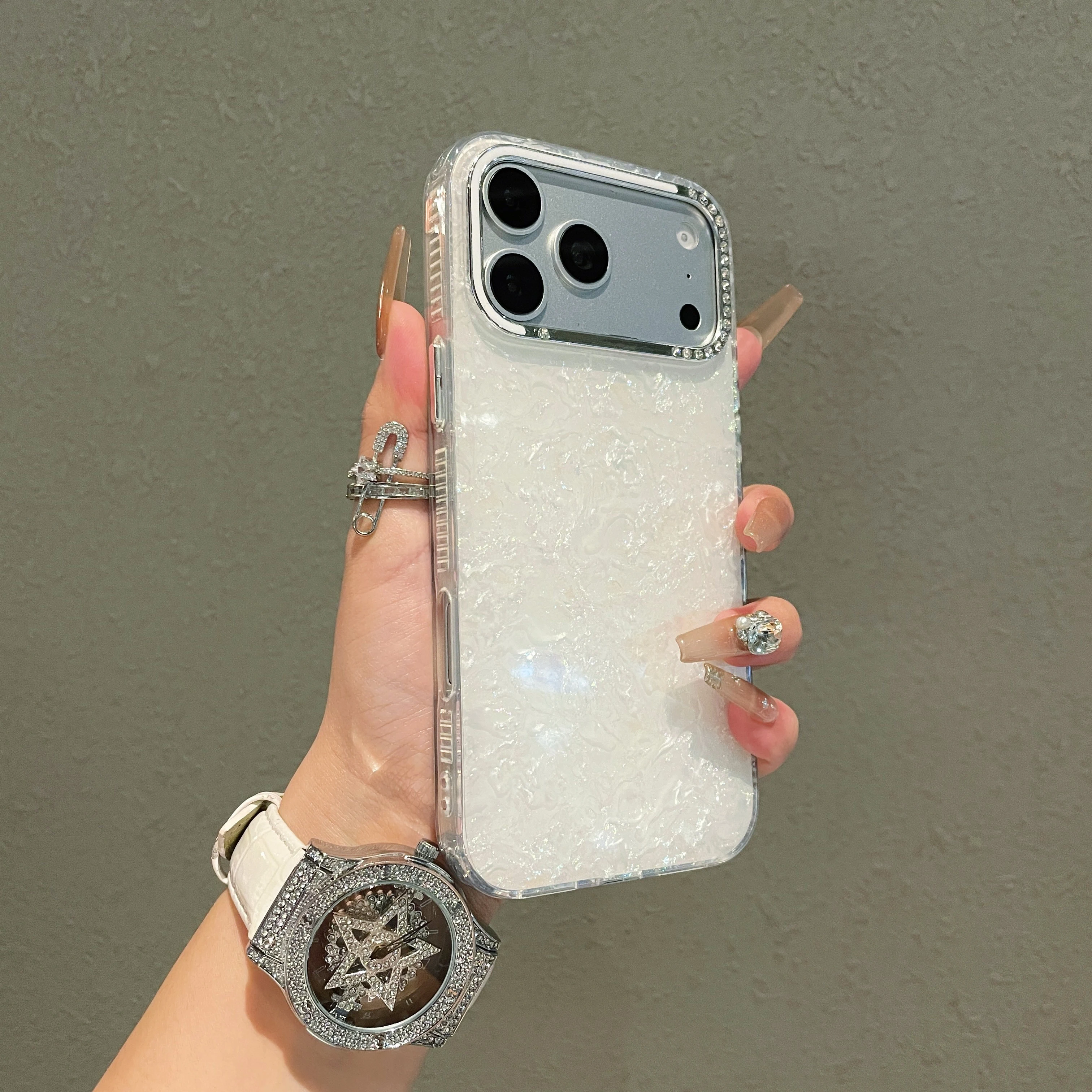 Glamorous Rhinestone Glitter Phone Case with Shell Pattern and Camera Protection