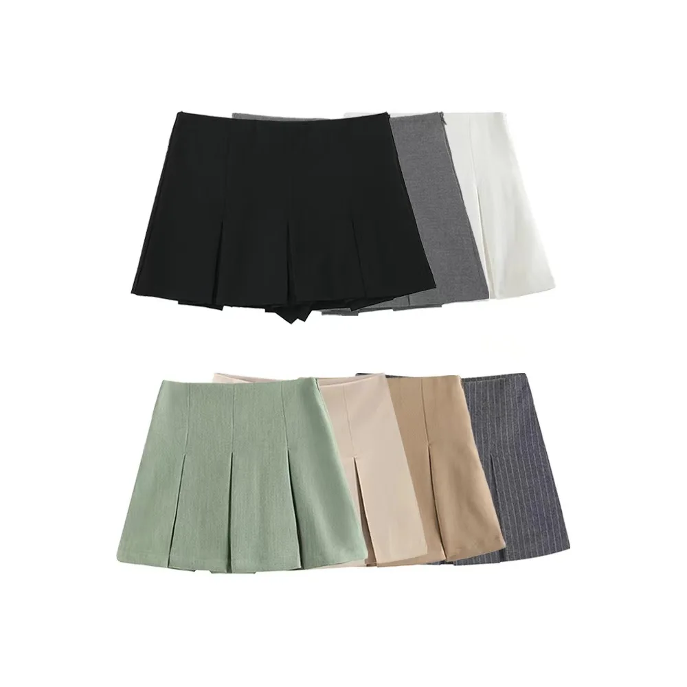 

Autumn New Women's Wear European and American Style High waist Wide pleated Trousers Skirt Slim Miniskirt