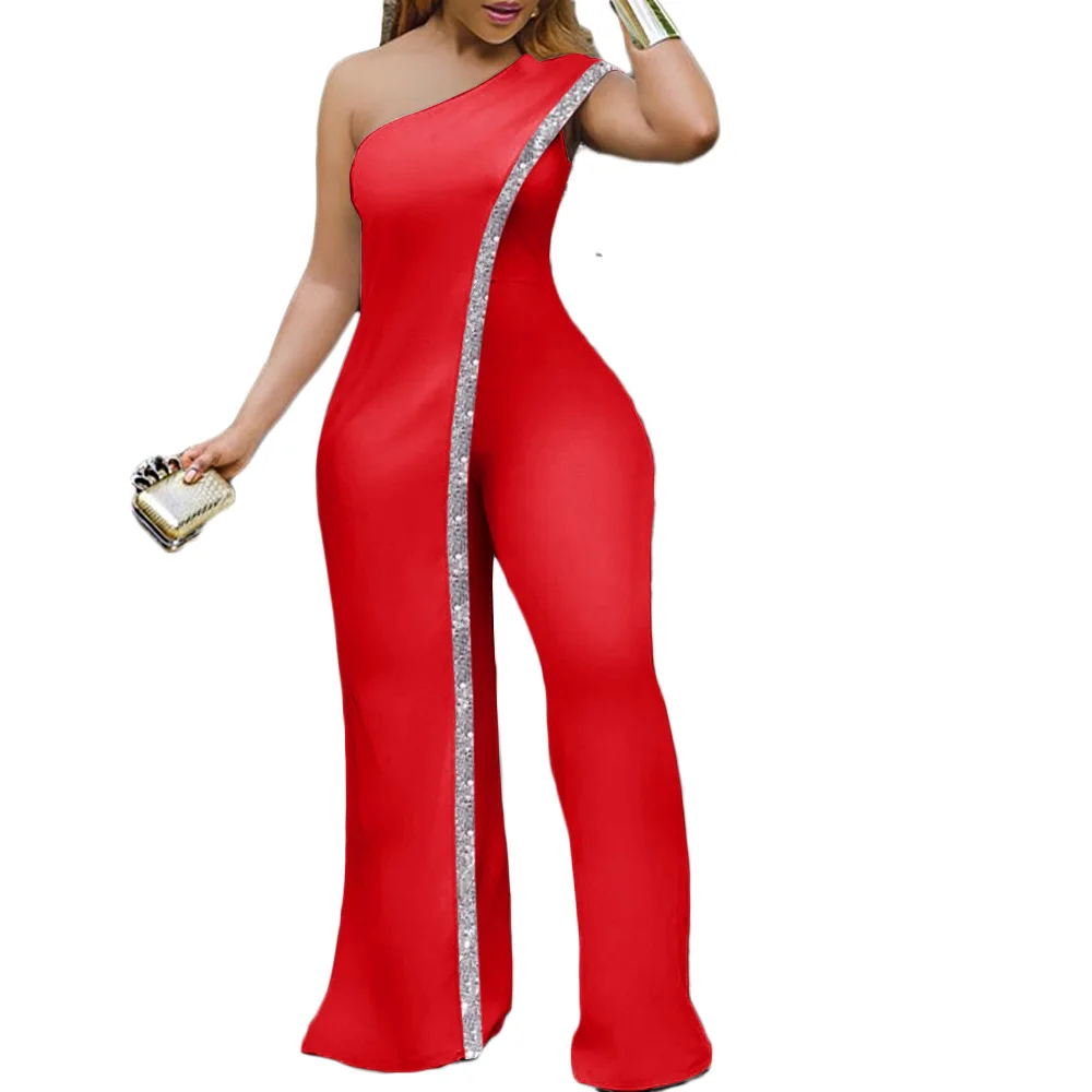 2023 new ebay Europe and America independent stand bright edge fashion jumpsuit one shoulder African large size women's trousers