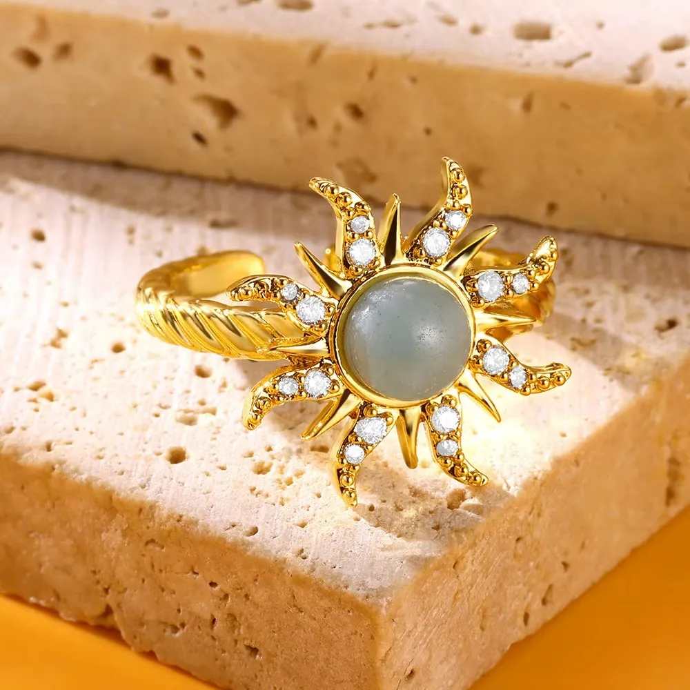 Zircon Stainless Steel Sun Ring for Women