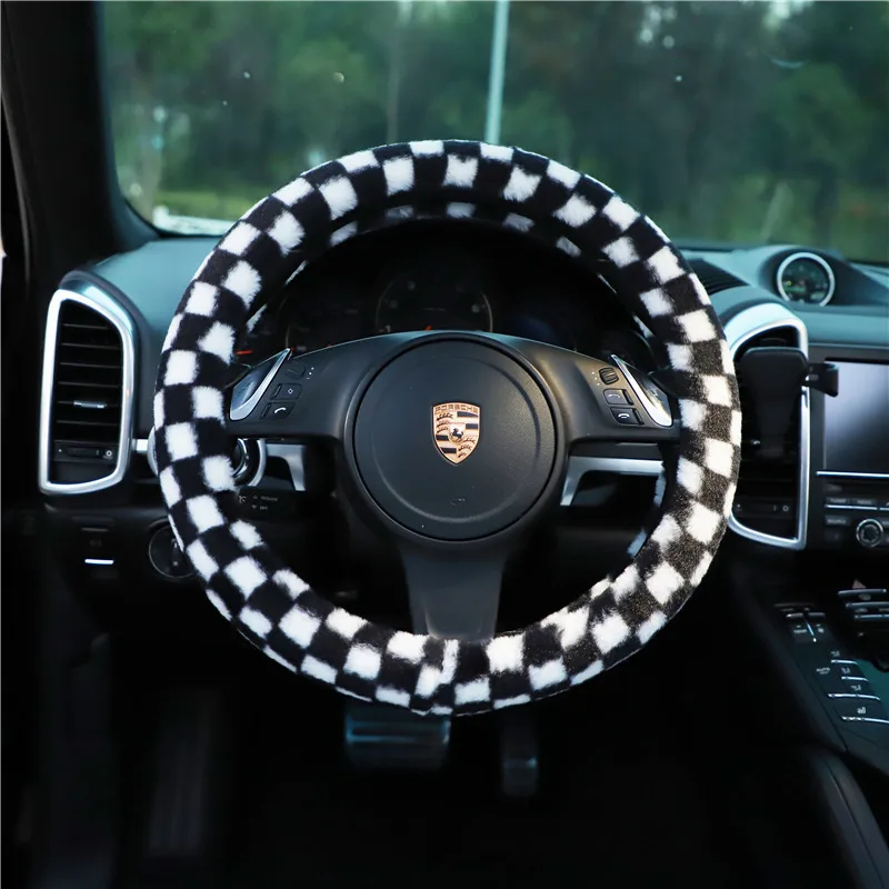 

1PCS 38CM Thousand Bird Grid Car Steering Wheel Cover Four Seasons General Cute Car Handle Set Car Interior Supplies