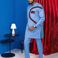 New Men's Tenos Wedding 2-Piece Suit Waist Pants Shirt Solid Color Panel Long Sleeve Party African Ethnic Style Clothing (M-4XL) 2