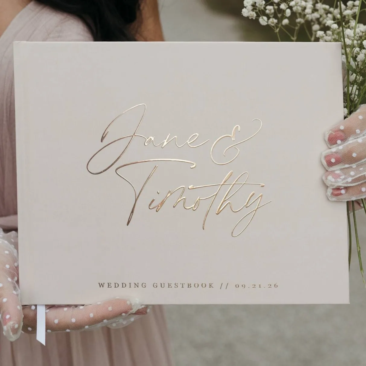 Wedding Guest Book Personalized White/Black Wedding GuestBook Simple Elegant Wedding Reception Signing Book Landscape Foil Chrome Keepsake