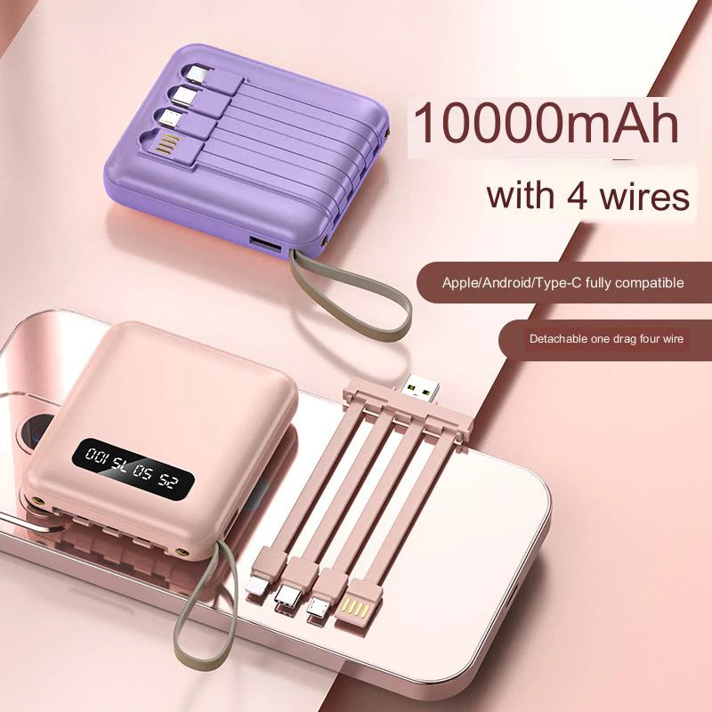 

10000mAh Mobile Power Supply With Lanyard 5000mAh Portable Power Bank Cable Charger Digital Display for iPhone Samsung Xiaomi