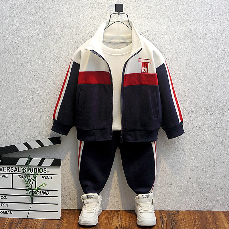 

Boys Coat + Trousers Cotton 2PCS/Set Kids Sport Suits 2023 Stripe Spring Autumn Plus Size Teenagers Children Sets