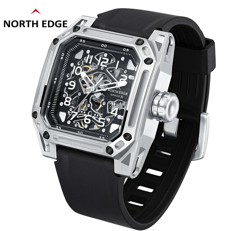 

NORTH EDGE Space X Men's Automatic Mechanical Watches Skeleton Stainless Steel Watch For Men Waterproof 100M Seagull's Movement