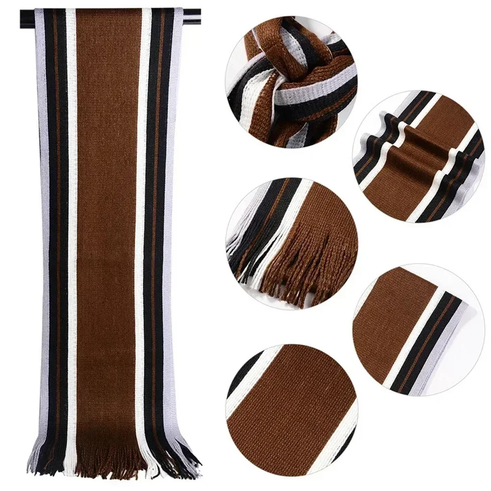 Cashmere Scarf Fleece Scarf Polar Fleece Scarf Knitted Scarf Tactical Scarf Neck Tube Scarf Classic Men's Scarf Winter Warm Faux Cashmere Soft Tassel Long Shawl Business Casual Striped Scarf Men's Clothing Accessories