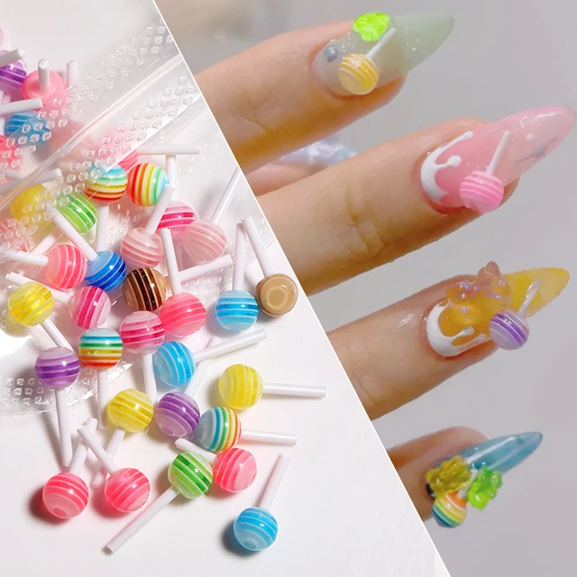 50Pcs 3D Gummy Candy Nail Charms Colorful Lollipop Cute Kawaii Nail  Accessories