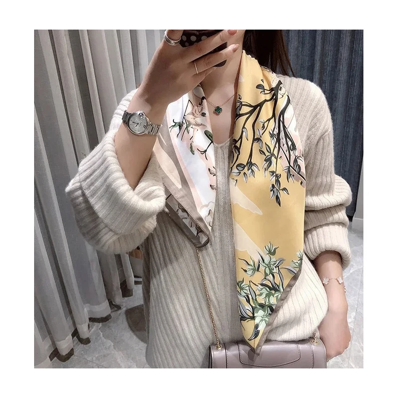 

Designer Time Town Fashion Printed Imitation Silk Square Scarf Shawls For Women Foulard Femme Travel Scarves Apparel Accessories