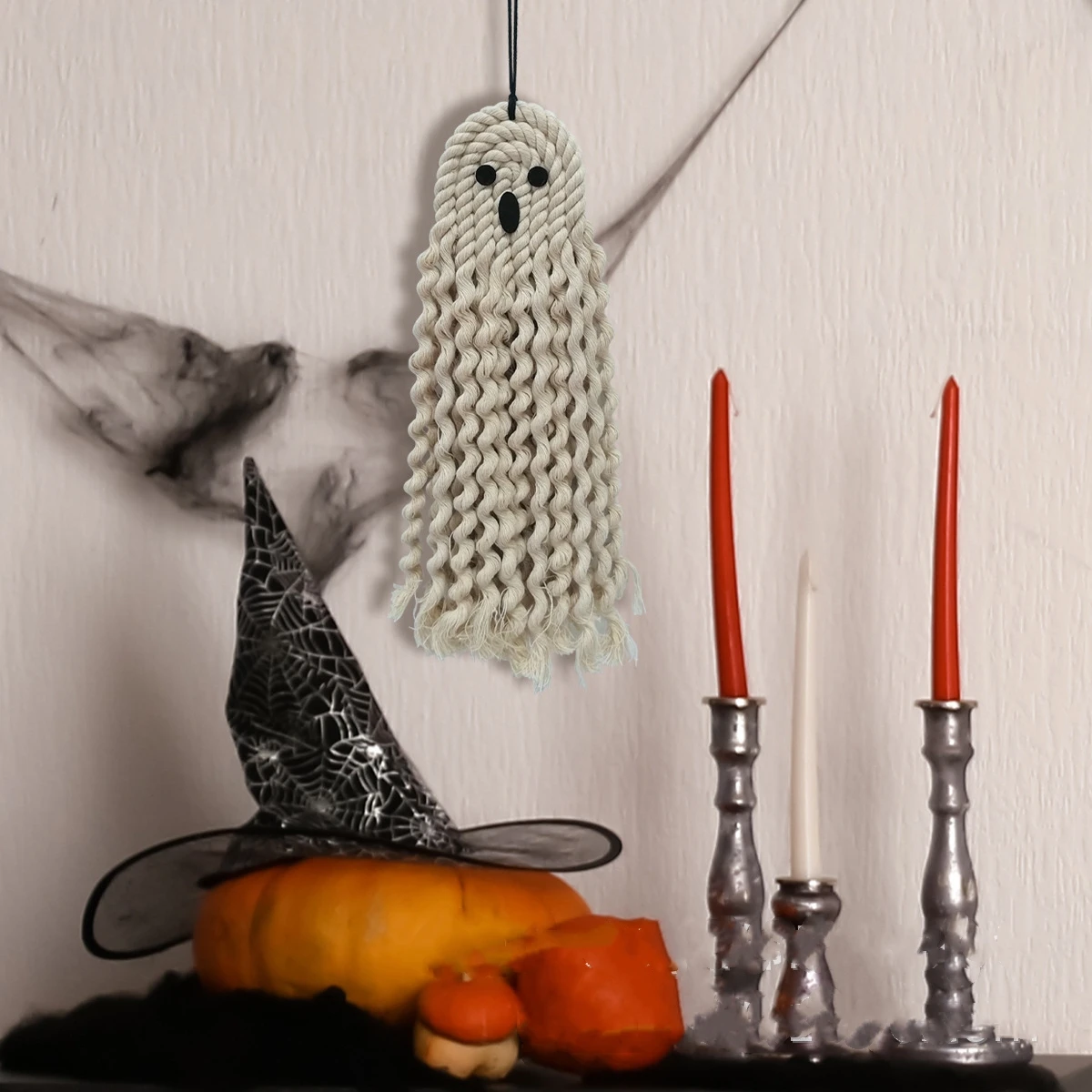 Hand-Woven White Spooky Ghost Tapestry Pendants Handmade Cotton Halloween Wall Ceiling Hanging Ornaments Home Garden Decoration