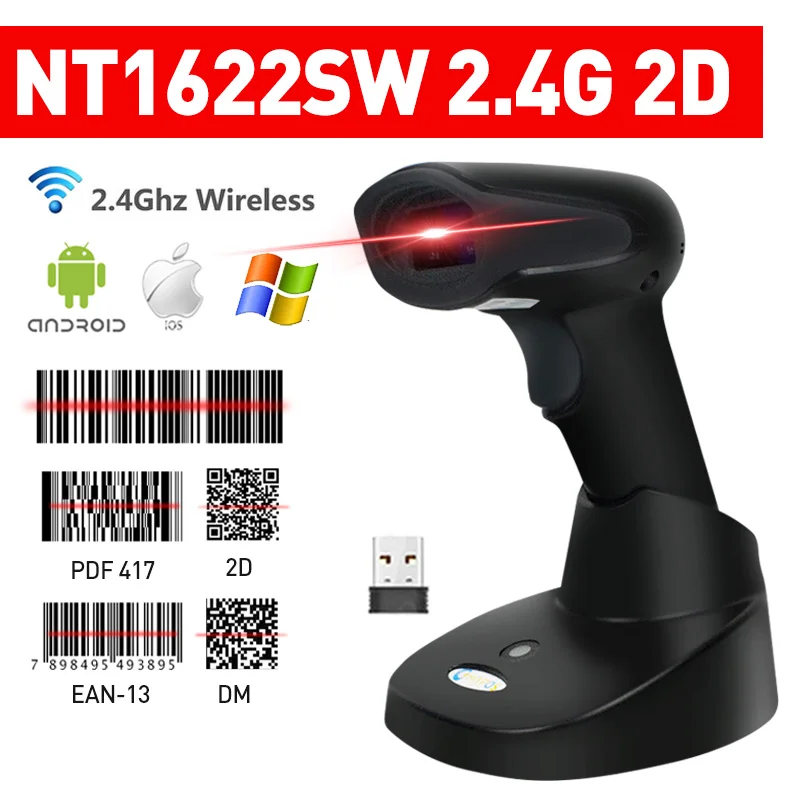 Barcode Scanner Wireless/wired 1D 2D Reader Image QR PDF417 Data Matrix Code Bar Gun RS232 Bluetooth