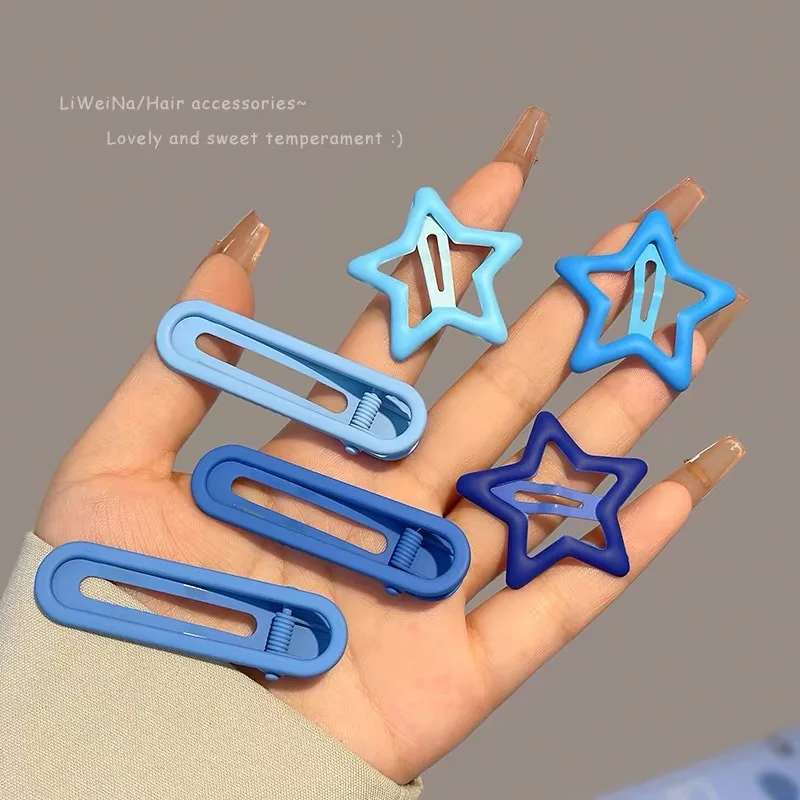 Blue Series Hair Clip Gradient Color Bangs Side Clips Metal Snap Hairpin Heart Star Headwear Sweet Hair Accessories