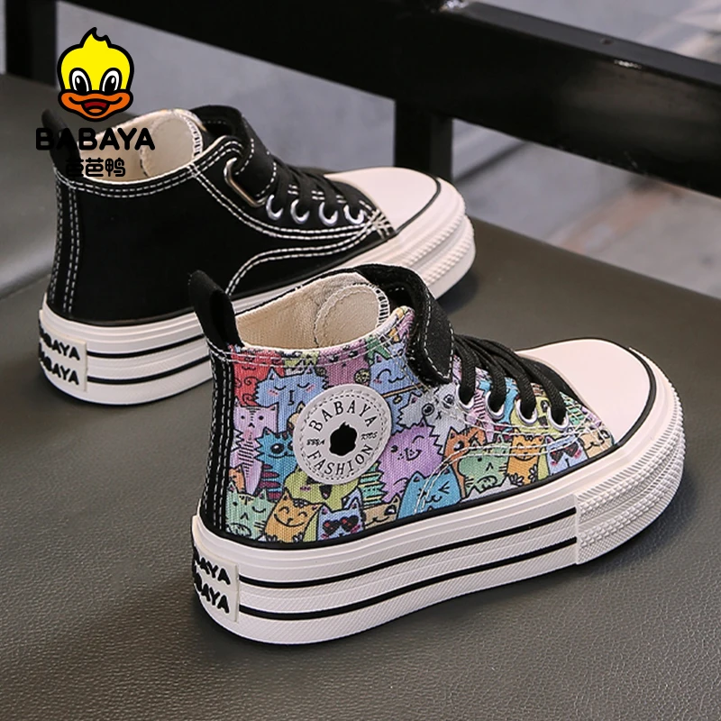 Babaya 2024 Spring New High Top Children's Canvas Shoes Girls Shoes Boys Breathable Skate Shoes Autumn Kids Sneakers 2