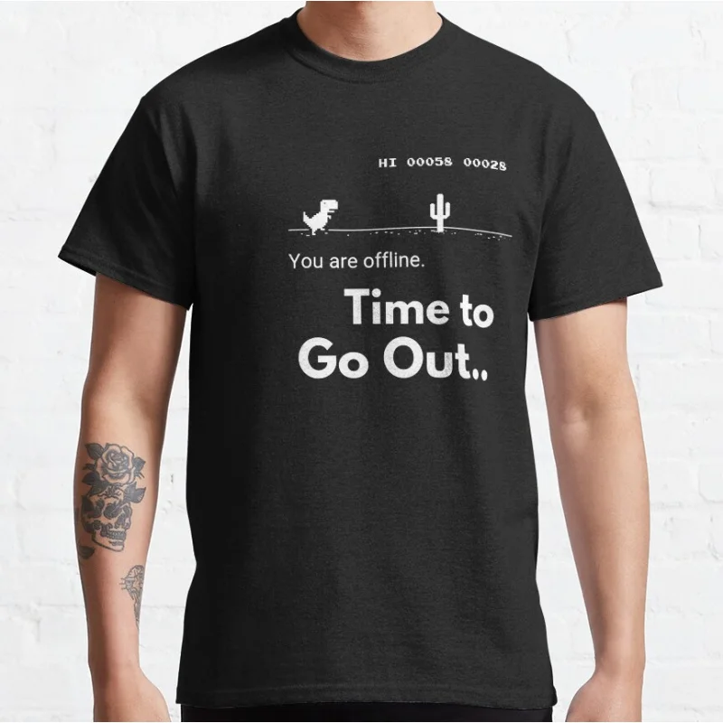 Keine Internetzeit zum Ausgehen. Lustiges Offline-T-Rex 90er-Jahre-Cartoon-Pixel-Videospiel-Dinosaurier-T-Shirt für Männer, große Größe, Erwachsene, Tops S-6XL
